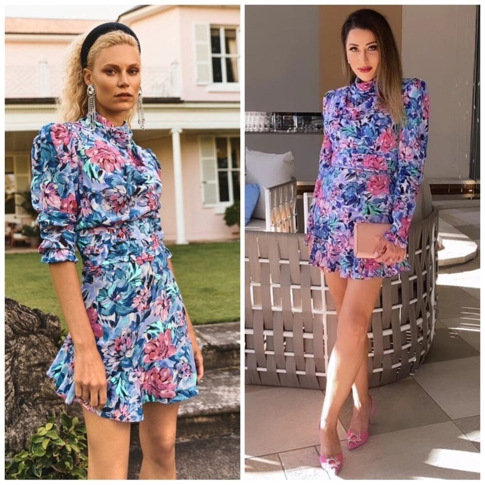 Rebecca Vallance Floral La Violette Long Sleeve Mini Dress Size 8